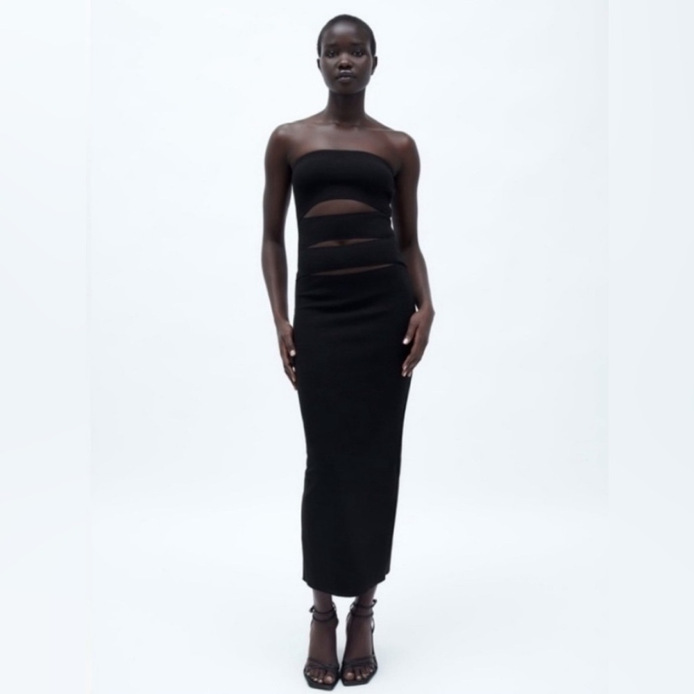 Zara Knit Midi Dress with Cut Outs in Black size Large